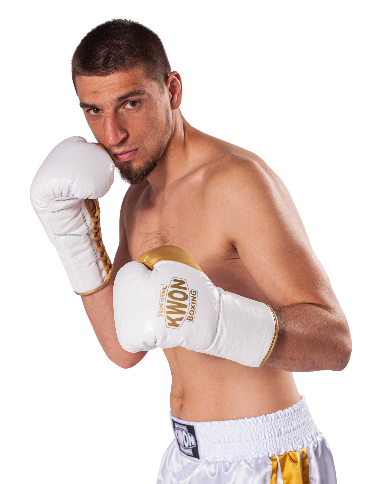 Guanti Boxe con lacci bianco/oro